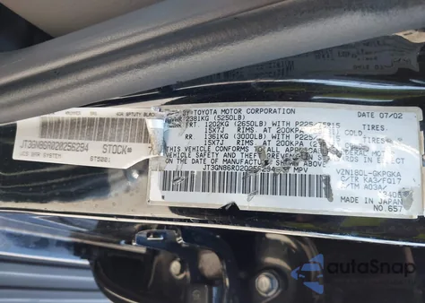 2002 Toyota 4Runner Sr5 V6 from USA, damaged, VIN JT3GN86R020256294